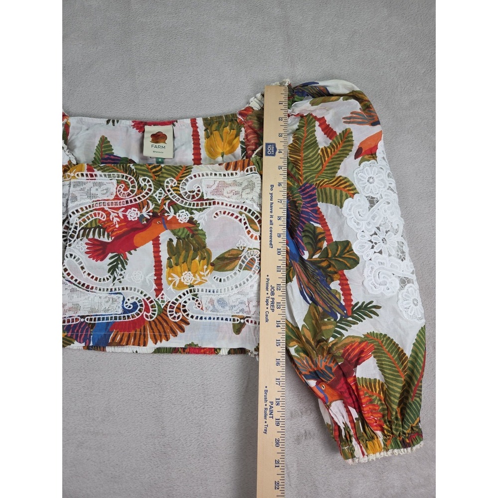 Farm Rio Top Womens Medium Cropped Bird Tropical Embroidered Floral - Picture 8 of 15